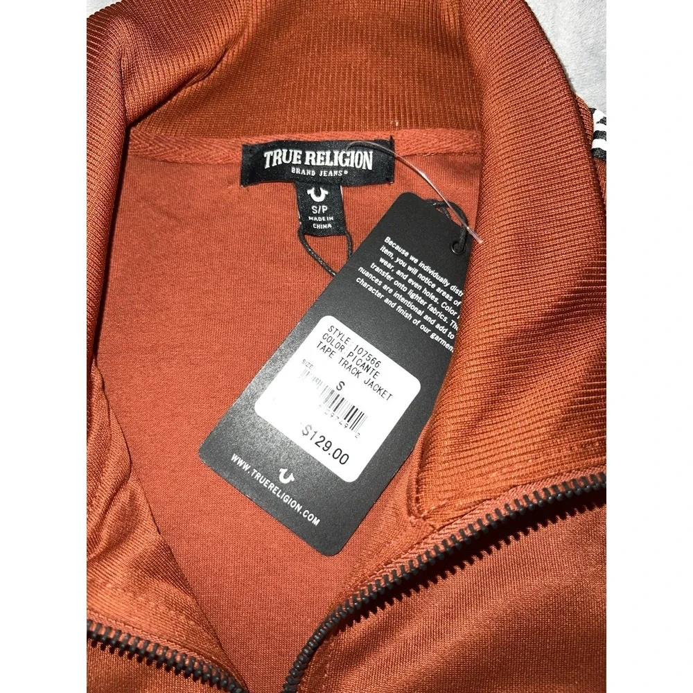True Religion Men's Logo Tape Track Jacket Orange Burnt Full Zip Small (21-b69)